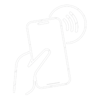 a hand holding a phone with a wireless signal