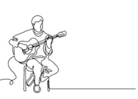 a continuous line drawing of a man playing an acoustic guitar