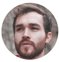 a man with a beard and a red hoodie