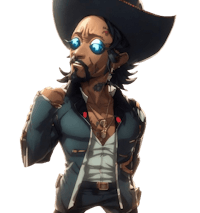 a character wearing a hat and a cowboy hat