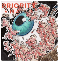 a drawing of an eye with a pink flower in it