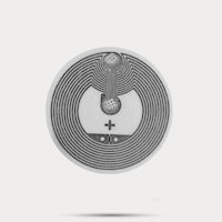a black and white image of a coin with a design on it
