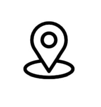 a black and white location pin icon on a white background